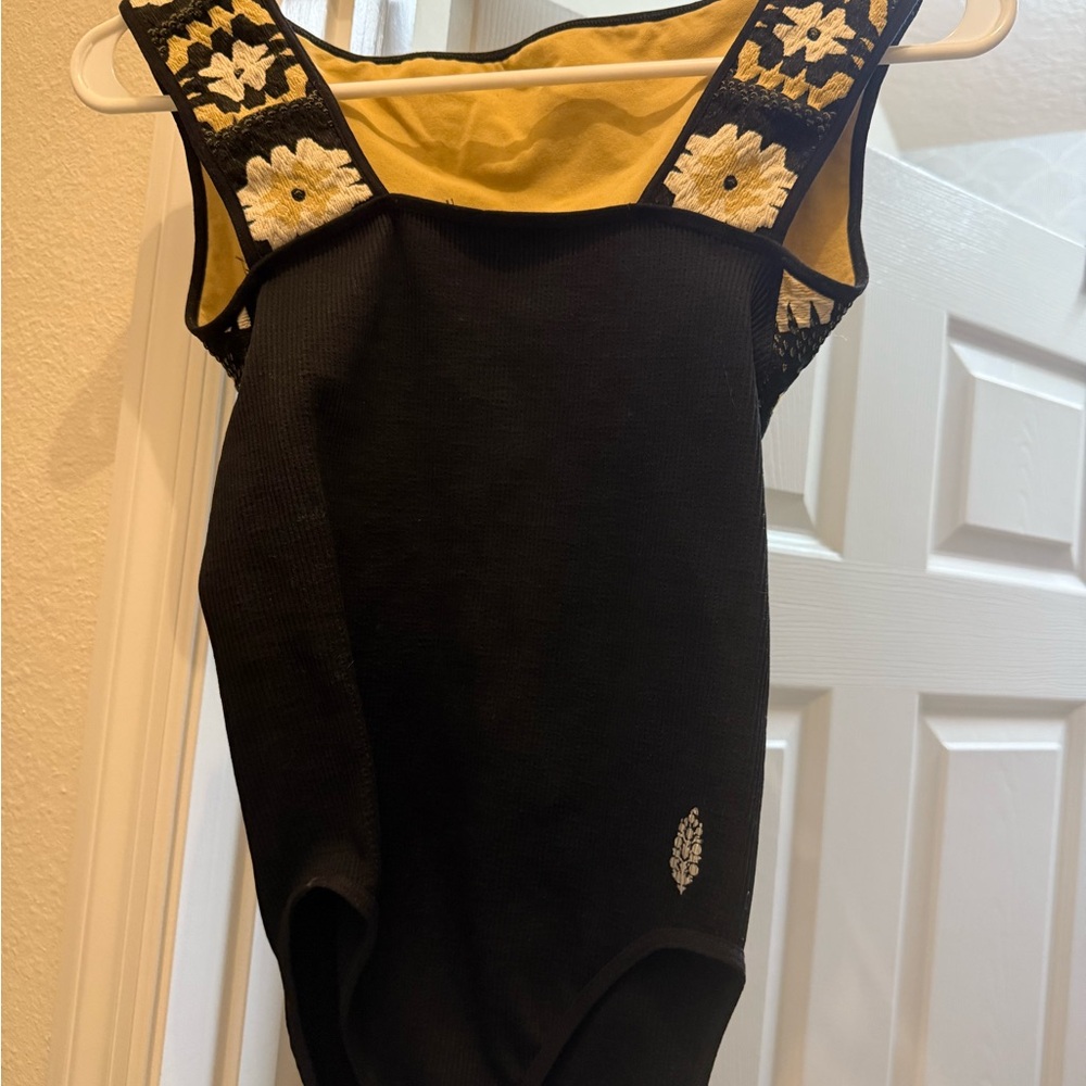 Chic Black and Yellow Floral Bodysuit